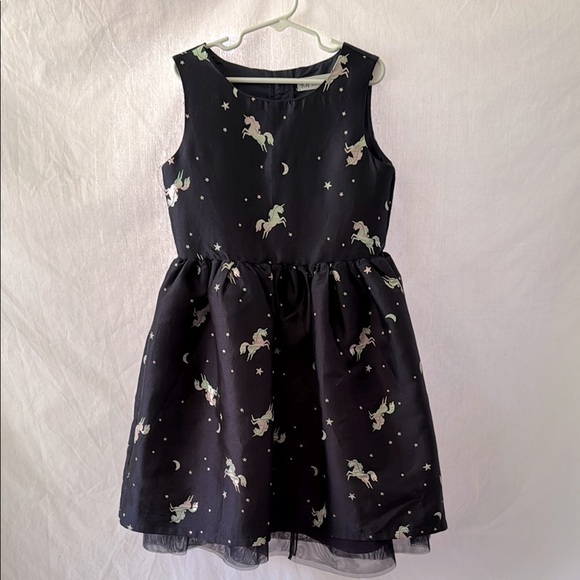 H&M Girls Size 7 Navy Blue Sleeveless Fit and Flare Unicorn Dress - Picture 1 of 5